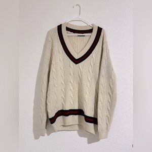 Brandy Melville Cream Sweater with Black and Red Accents